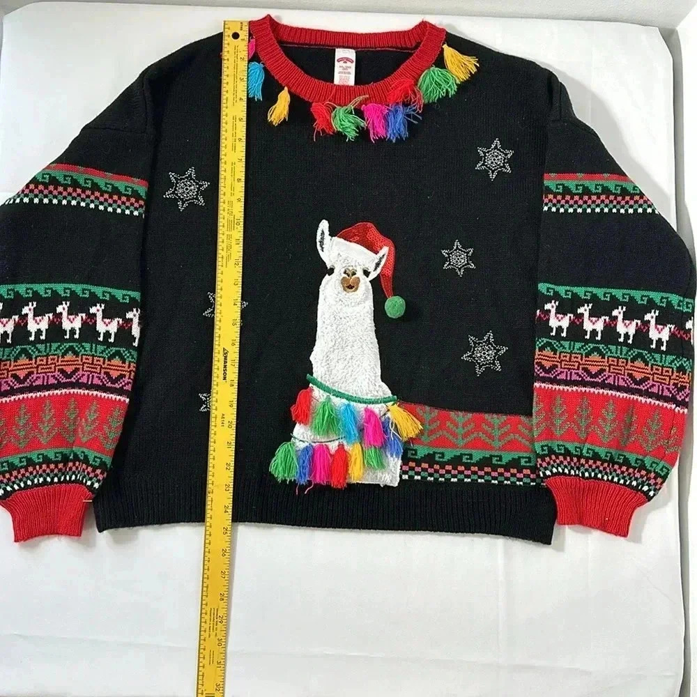 Christmas, Holiday, ugly sweater, llama, black and red size extra extra large/20 - Picture 5 of 7